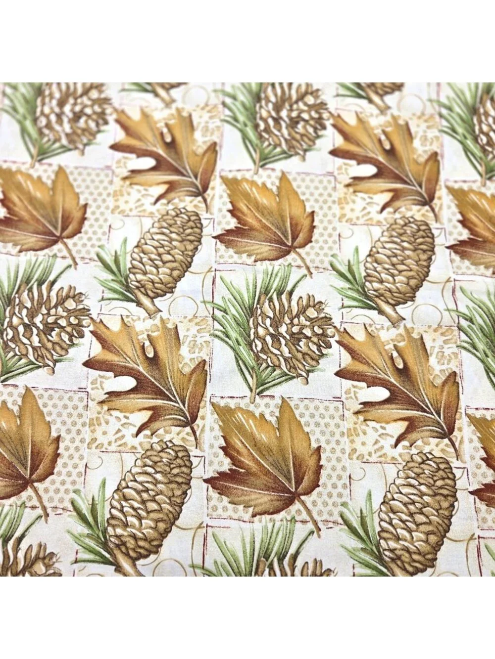 Autumn Pinecones & Leaves Cotton Fabric Oakhurst Textiles OOP 3 Yards Continuous